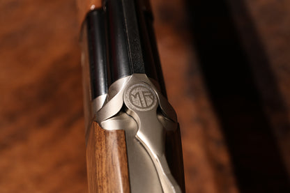 close up top view of Perazzi MR57S with MR Engraving, for sale at Berg's Outdoors