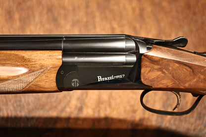 close up of Perazzi MR57 side view with MR hand engraving for sale at Berg's Outdoors