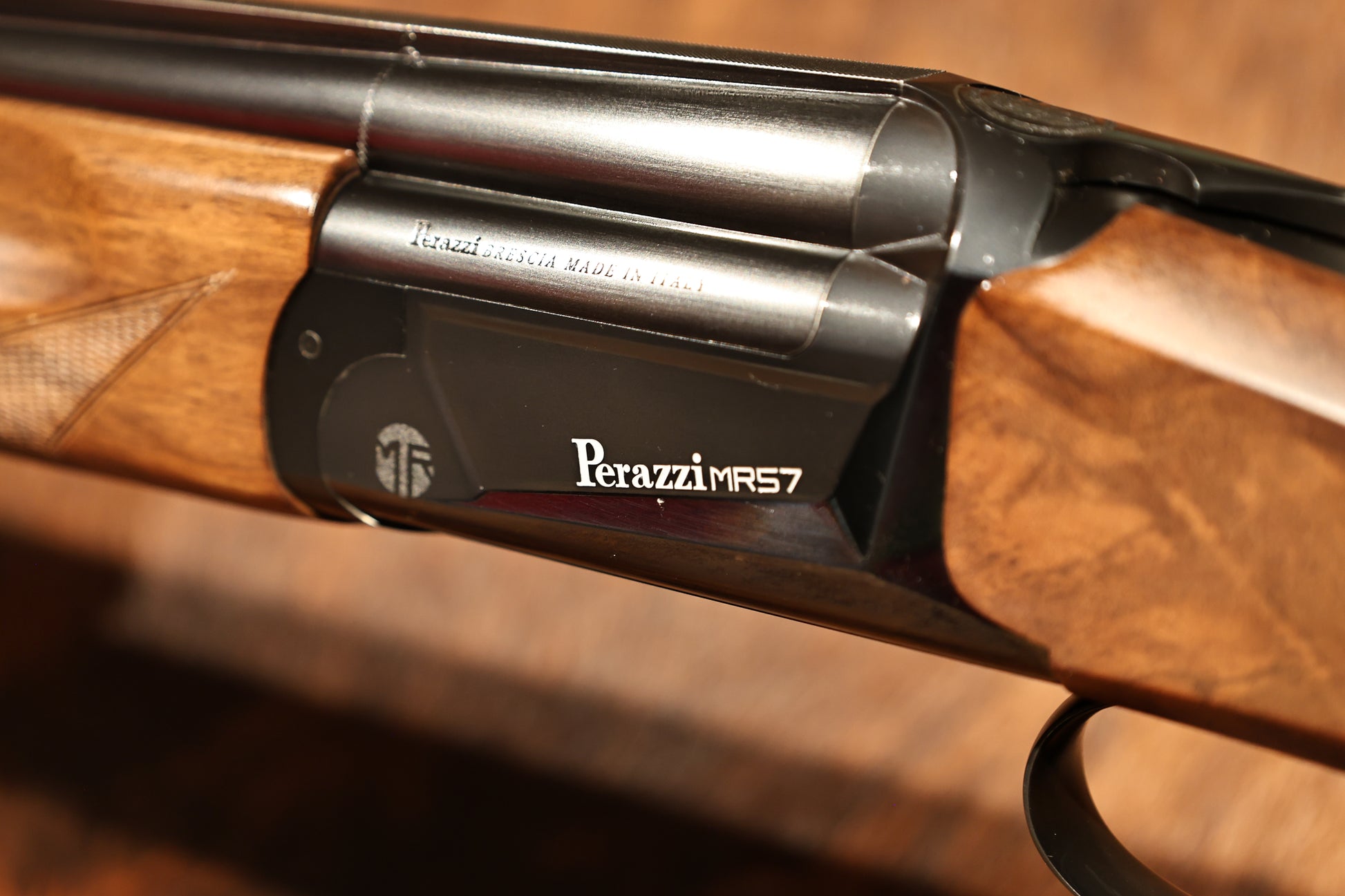 close up of Perazzi MR57 Sporting side view for sale at Berg's Outdoors