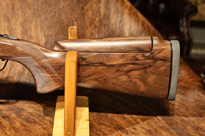 close up of Perazzi MR57 Sporting left side of stock for sale at Berg's Outdoors 