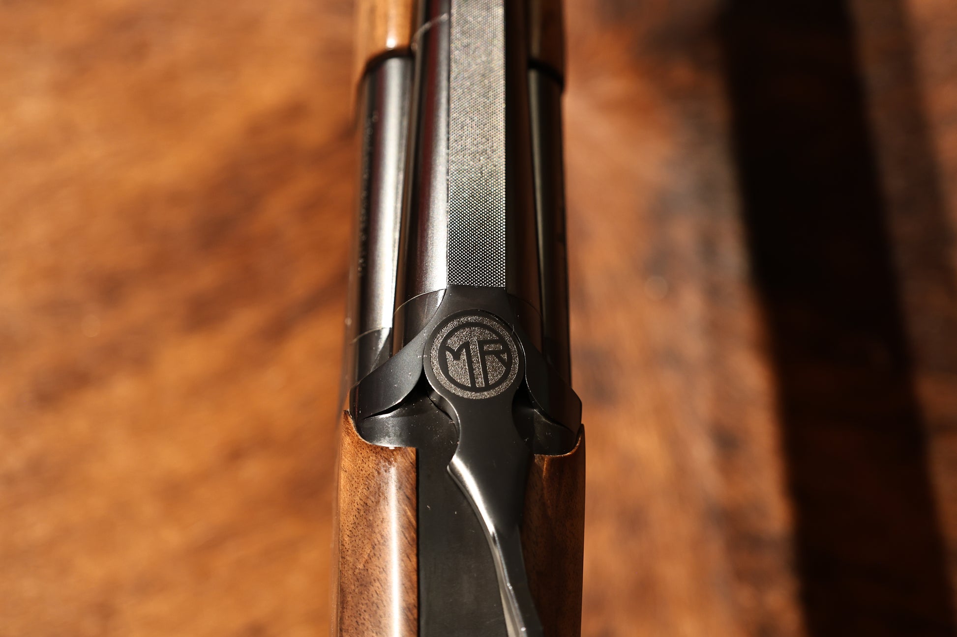 close up of Perazzi MR57 Sporting  top view with MR engraving for sale at Berg's Outdoors